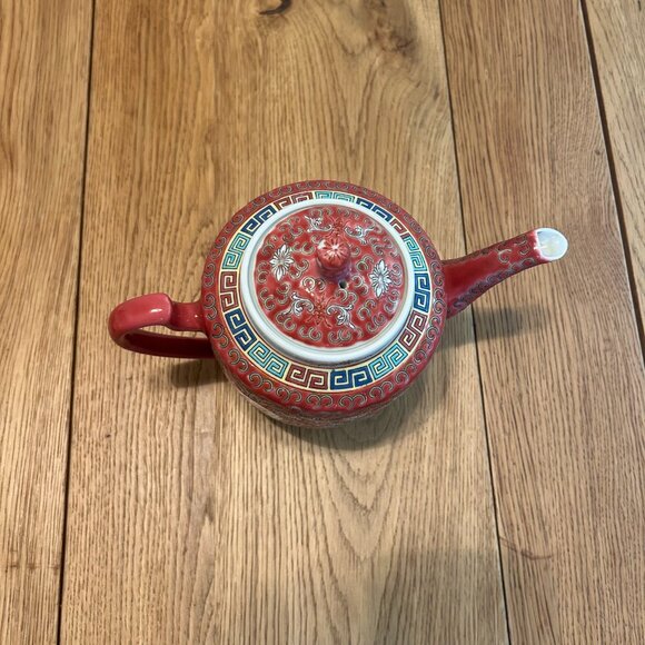 Like New Red Porcelain Chinese Teapot - Picture 2 of 6